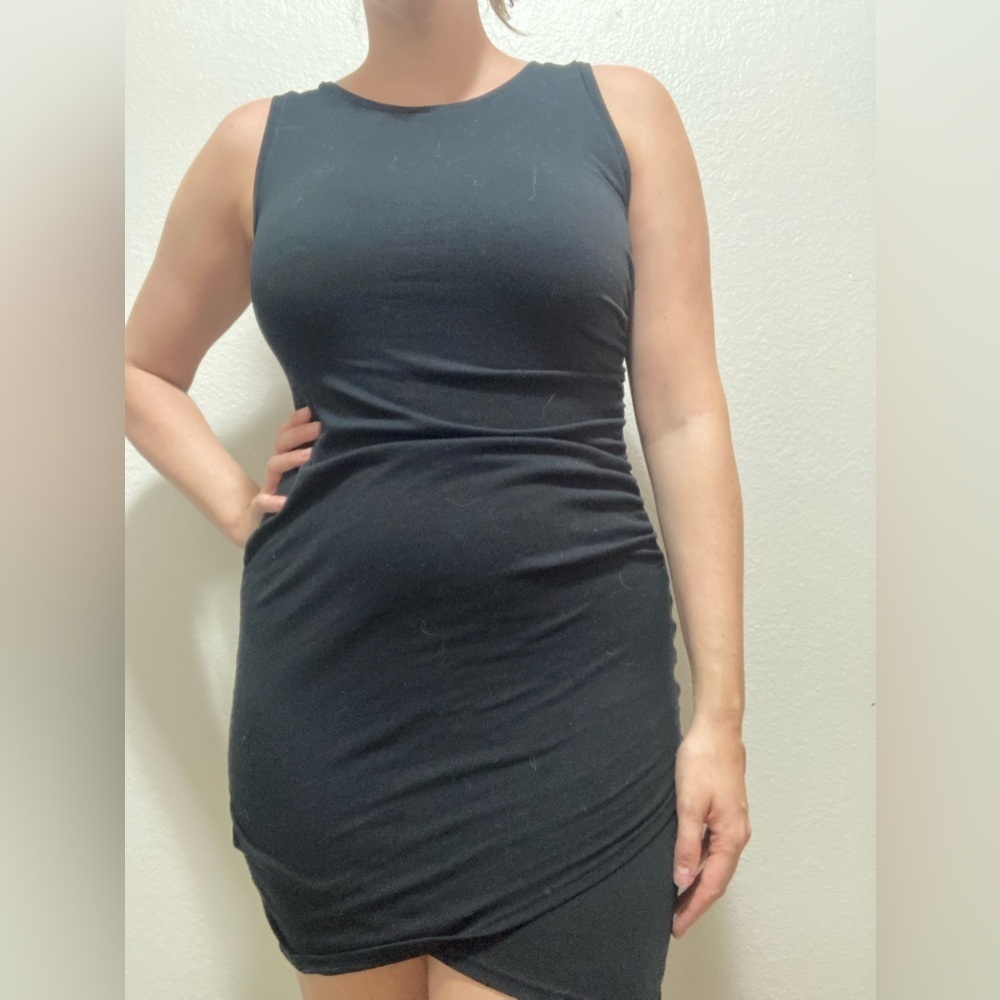 Leith Nordstrom Little Black Mini Dress Ruched Bodycon LBD Size Medium Black